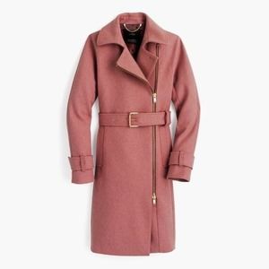 J. Crew Belted Mauve (Rosewood) Pink Coat Italian Wool Melton